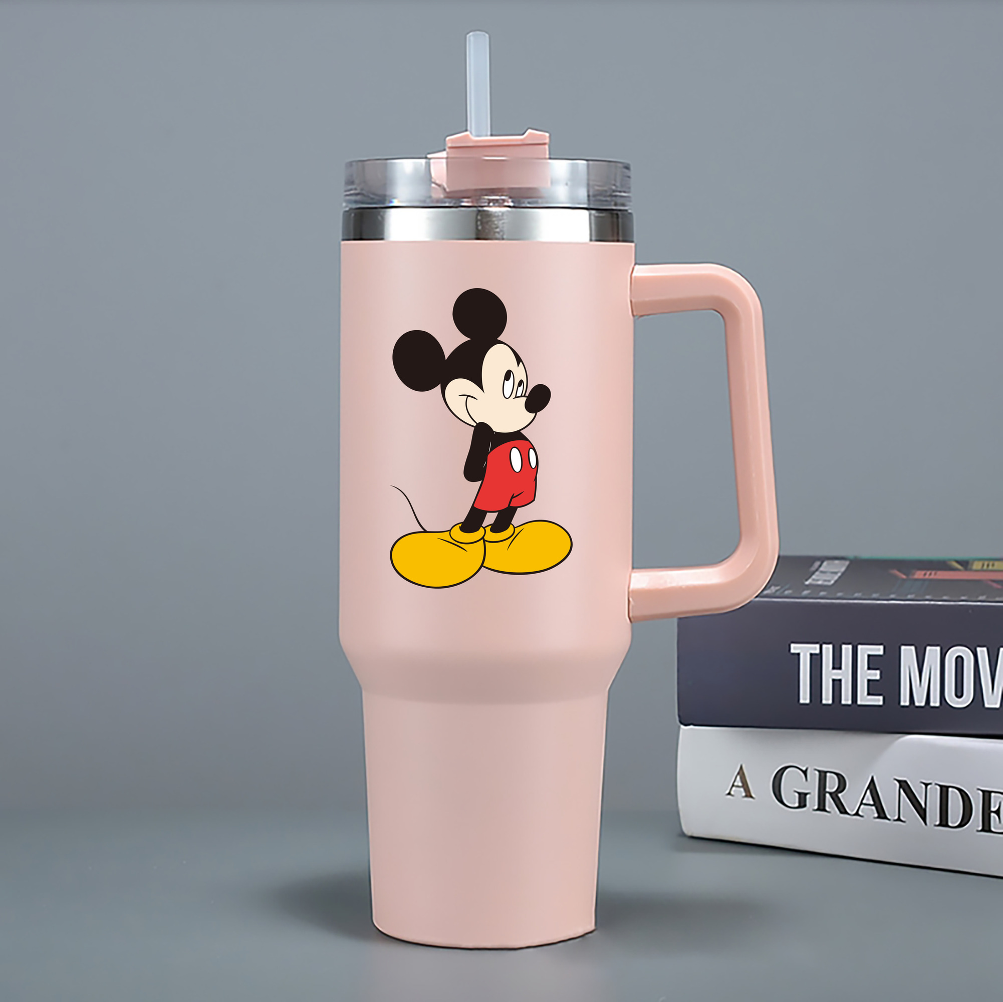 （画像用） ミッキーマウス Mickey Mouse 1200mL車用タンブラー - クリスタルステッカー（プラスチックストロー付き）
